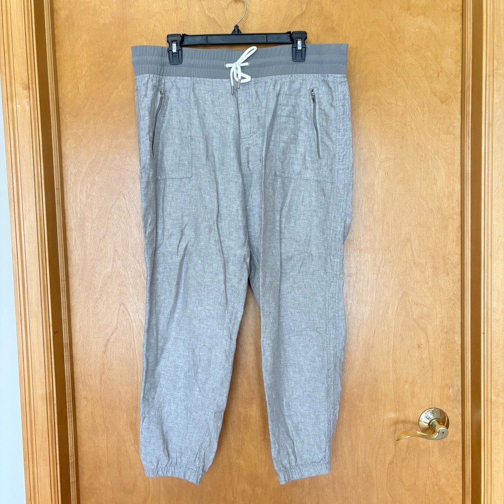 Athleta cabo Gray Linen Blend Jogger Pants Womens Size 16 Drawstring Zip Pockets